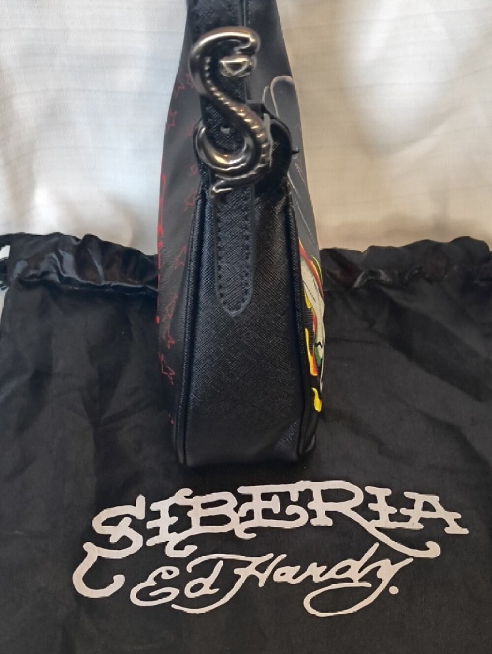 Ed Hardy Black Shoulder Bag with Flaming Skull and Panther Artwork NWOT - Picture 6 of 6